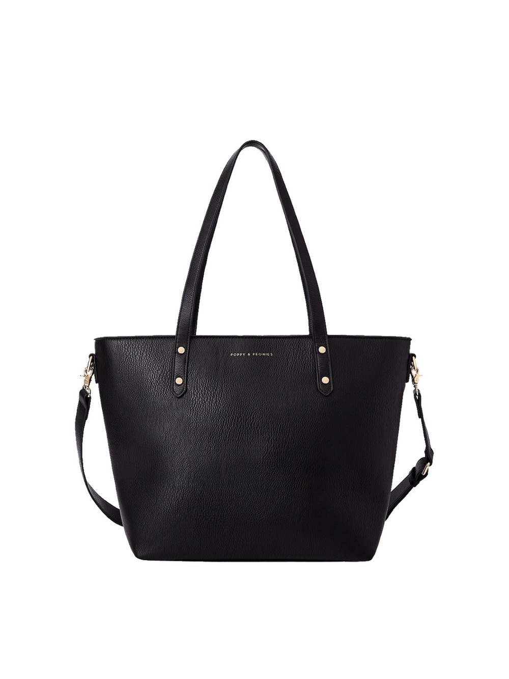 Poppy & Peonies Black Go-Getter Tote Black with Detachable Strap